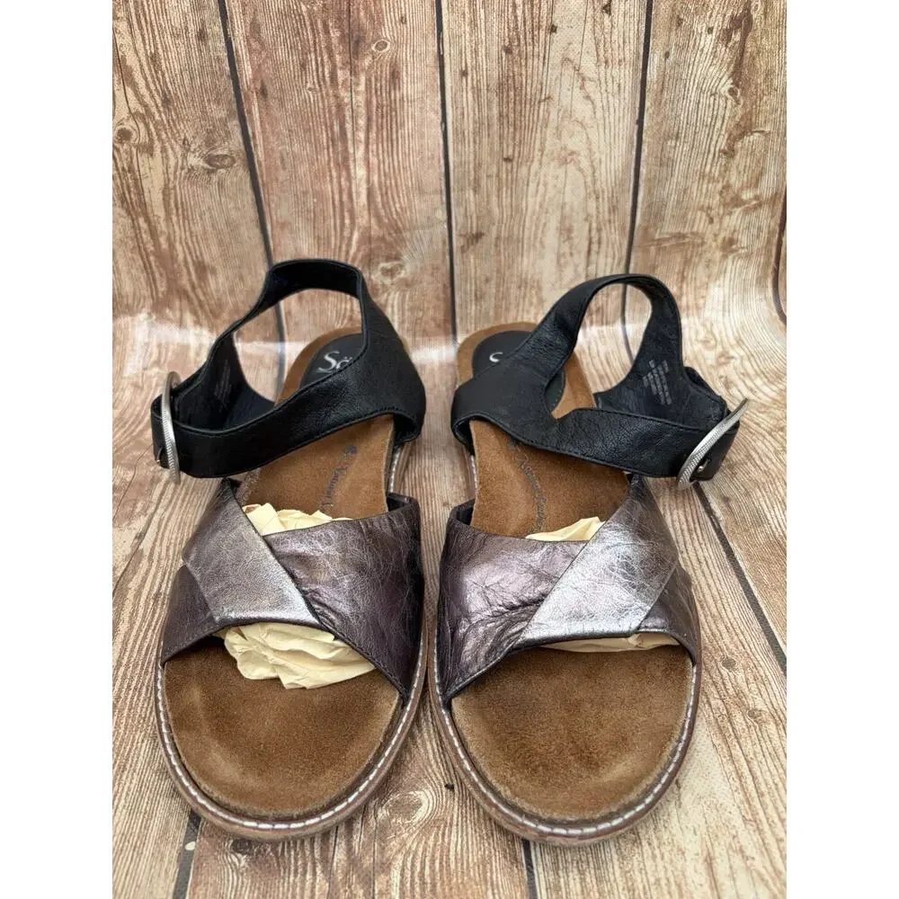 Sofft Womens Strappy Sandals Black Bronze Leather Hook & Loop Ankle Strap 8.5 - Picture 3 of 11